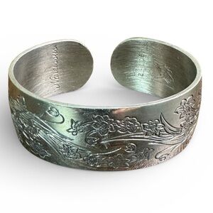 Kirk Pewter NARCISSUS Flower Bracelet Engraved Silver Tone Floral Cuff